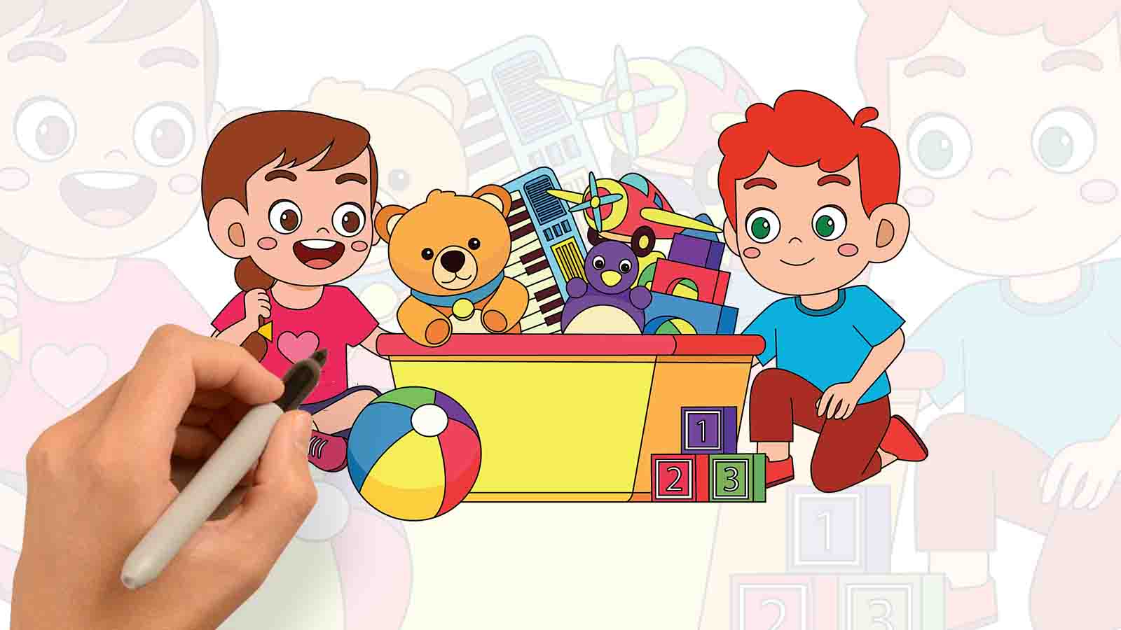 畫畫與著色-孩子們共享玩具