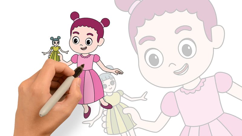繪畫著色練習-小女孩手握洋娃娃
