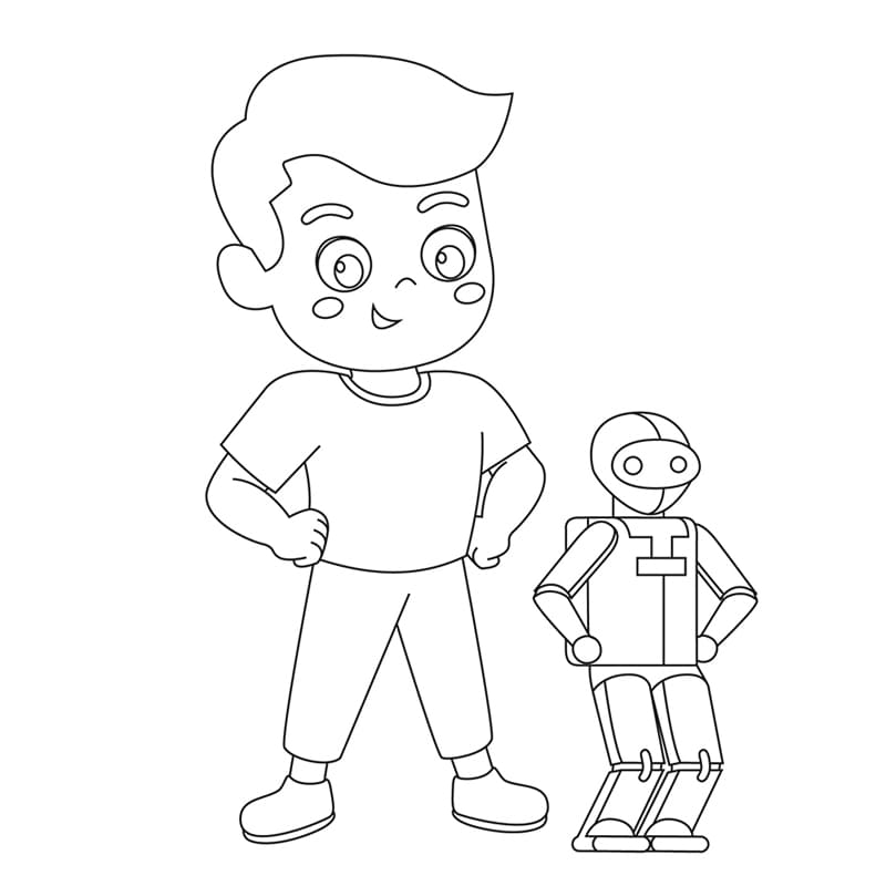 著色圖下載 - 男孩與機器人